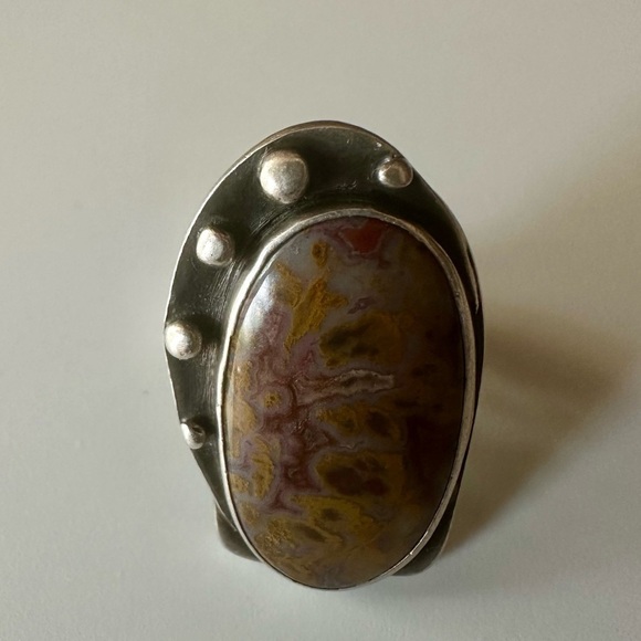 Navajo Ring Vintage Sterling & Jasper Modernist Ring Size 6.5 - Picture 7 of 15